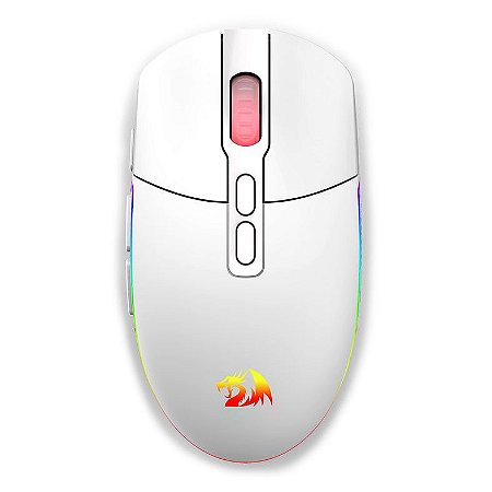 Mouse Gamer Redragon Invader Pro Wireless/Bluetooth, 10000DPI, 8 botões, Branco