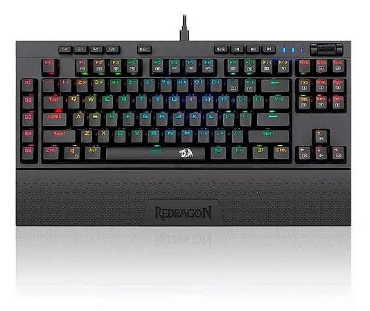 Teclado Gamer Mecânico Redragon Broadsword Pro Preto, RGB, Switch Optical Blue, ABNT2