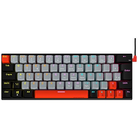 Teclado Gamer Mecânico PCYes Kuromori 60%, Led Rainbow, Switch Red, ABTN2