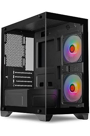 Gabinete Gladiator, Com 2 Fans, Lateral E Frente Em Vidro Temperado, Preto