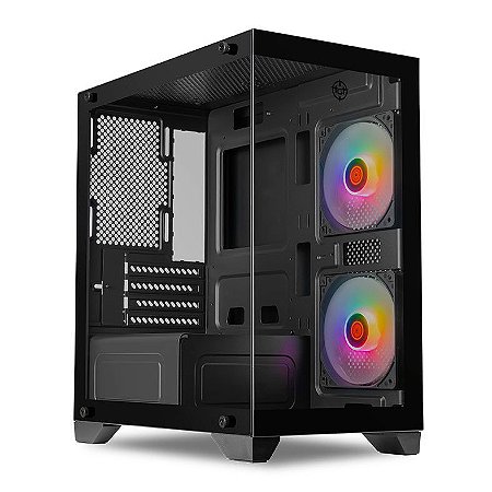 Gabinete Gladiator, Com 2 Fans, Lateral E Frente Em Vidro Temperado, Preto