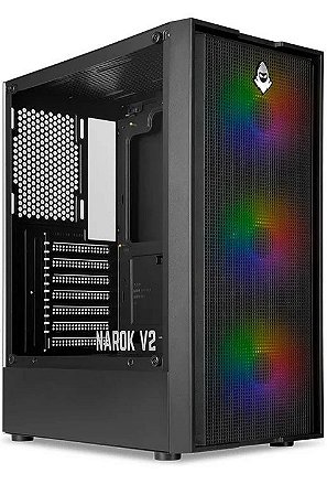 Gabinete Gamer Narok V2, C/ 3 Fans, Mid-Tower, Lateral Vidro, Preto