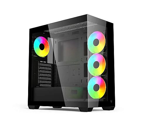 Gabinete Gamer Hilevel LV510, Mid-Tower, Com 4 Fans ARGB, Lateral de Vidro, preto