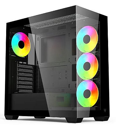 Gabinete Gamer Hilevel LV510, Mid-Tower, Com 4 Fans ARGB, Lateral de Vidro, preto
