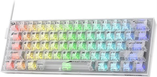 Teclado Gamer Mecânico Redragon Fizz RGB, Switch Clear Linear, Transparente
