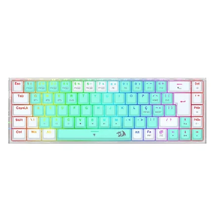 Teclado Gamer Mecânico Redragon Castor Pro Wireless, RGB, Switch Gentle Lime, Ciano/Branco/Transparente