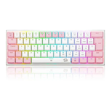 Teclado Gamer Mecânico Redragon Anivia, RGB, Switch Brown, Low Profile, Branco/Rosa
