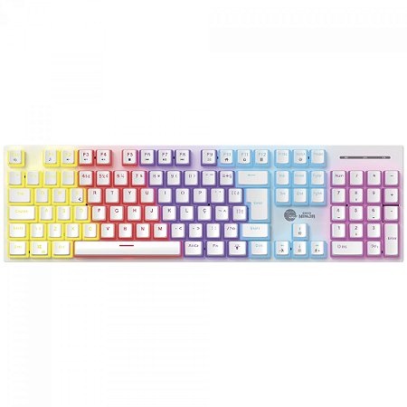 Teclado Gamer Mecânico Ninja Leap Pudim, Switch Blue, Rainbow, ABNT2, Full Size, Branco