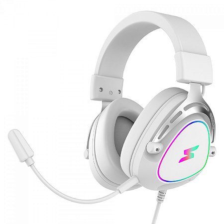 Headset Gamer Super Sound, Surround 7.1, Drivers de 50mm, RGB, USB, Branco