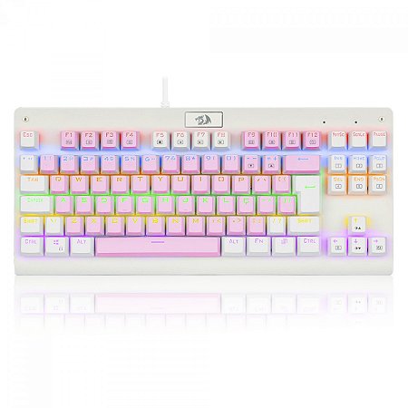 Teclado Gamer Mecânico Redragon Dark Avenger, Brown, RGB, ABNT2, Branco e Rosa