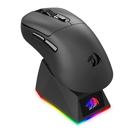 Mouse Gamer Redragon Ebony Standard Wireless/Bluetooth, c/ dock de carregamento, RGB, 24000DPI, Preto