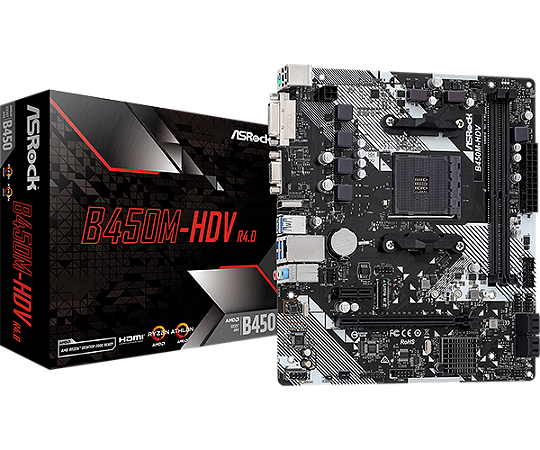 Placa Mãe ASRock B450M-HDV R4.0, AMD AM4, mATX, DDR4
