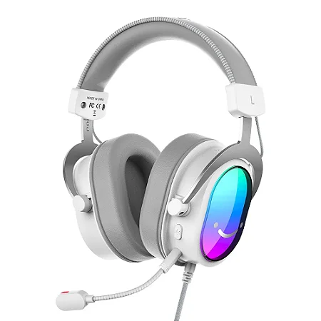 Headset Gamer Fifine H16, Som Surround 7.1, Microfone com Cancelamento de Ruído, USB, RGB, Branco