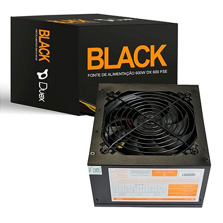 Fonte Duex Black DX600FSE, PFC Ativo, ATX 600W