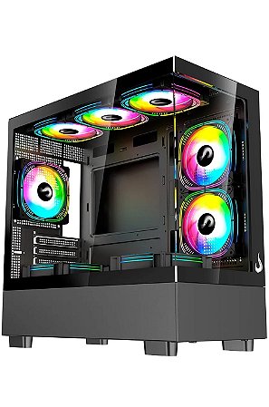 Gabinete Rise Mode Crystal Glass 03, Mid Tower, Lateral e frente de Vidro, Preto