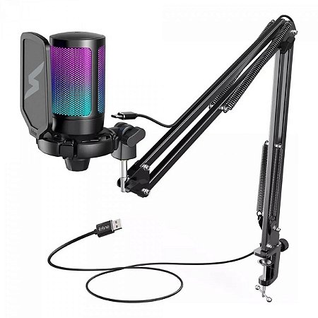 Microfone Condensador Fifine Superframe + Braço Articulado SFM1, USB, RGB