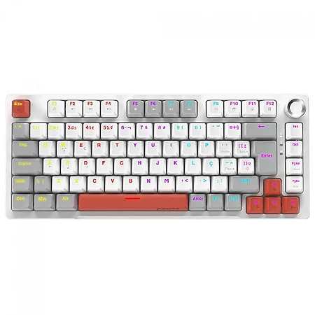 Teclado Gamer Mecânico PCYes Arkeum White Ghost 75%, Led Rainbow, Switch Outemu Blue, ABTN2, Branco/Cinza