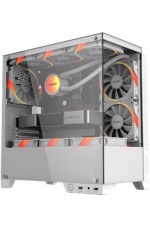Gabinete Gamer Pcyes Forcefield Twr White Ghost, Frontal E Lateral Em Vidro
