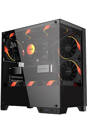 Gabinete Gamer Pcyes Forcefield Twr Black Vulcan, Frontal E Lateral Em Vidro