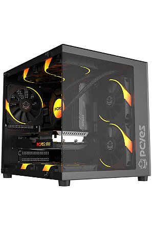 Gabinete Gamer Pcyes Mini Black Vulcan, Frontal E Lateral Em Vidro