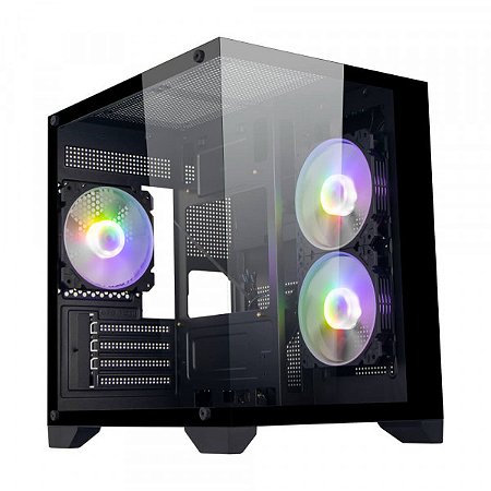 Gabinete Gamer Duex DXGA275BK , C/ 3 Fans ARGB, Mid-Tower, Lateral De Vidro, Preto