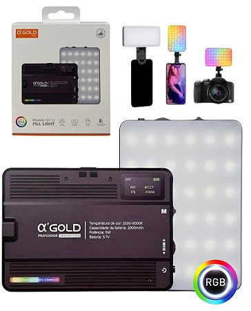 Luz Led Portátil RGB, Iluminação/Vídeo/Fotográfica, Bateria Recarregavel,  AGold Slf-12