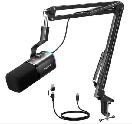 Microfone Condensador Maono + Braço Articulado PD100XS, USB, RGB