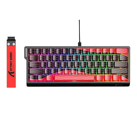 Teclado Gamer Magnético Attack Shark X60 HE, Rapid Trigger, 8000Hz, 0.01ms, Backlit RGB, Preto e Vermelho
