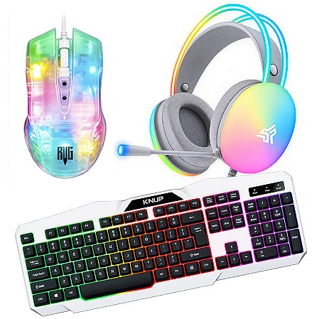 Combo Gamer Teclado Knup TE119 Branco + Headset Onistek FN635 Branco + Mouse Revenger Tiger 003 RGB 3600DPI