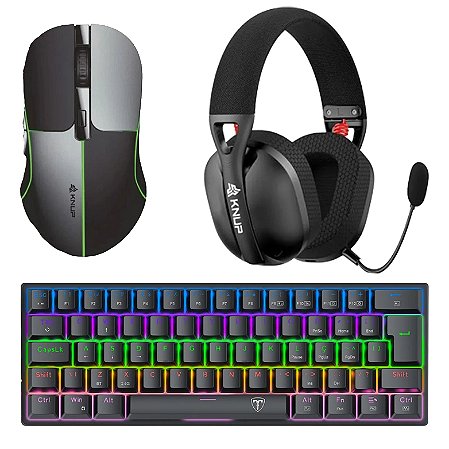 Combo Gamer S/fio Mouse Knup Anúbis MU018 + Teclado Mecânico T-Dagger Arena Pro Brown Preto + Headset Knup FN627