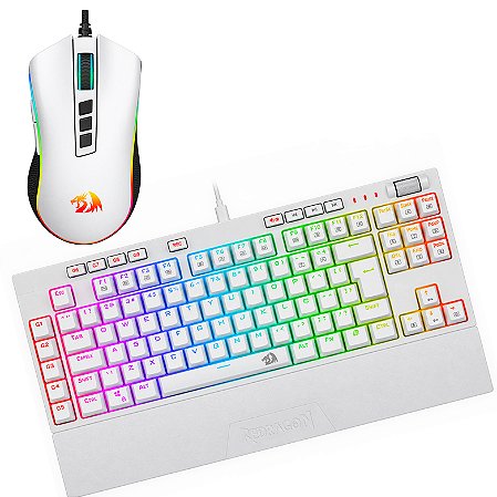 Combo Gamer Mouse Gamer Redragon Cobra V2 Cypher RGB 10000DPI + Teclado Mecânico Redragon Magic-Wand Pro Branco RGB