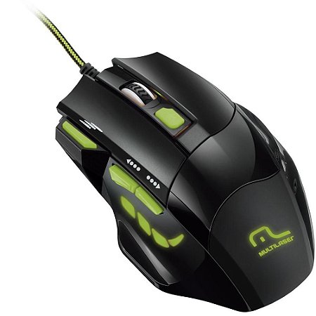 Mouse Gamer Multilaser MO208 Preto e Verde 2400DPI
