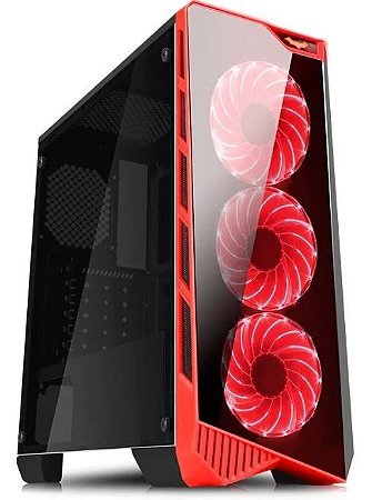 Gabinete K-mex Vamp, Mid Tower, Com 3 Fans Red, Lateral de Acrílico