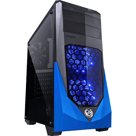 Gabinete PCYES VTI, Mid Tower, Com 3 Fans, Lateral de Acrílico, Preto e Azul