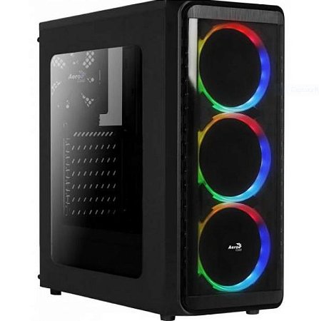 Gabinete Aerocool SI-5200 RGB, Mid Tower, Com 3 Fans, Lateral de Acrílico, Preto
