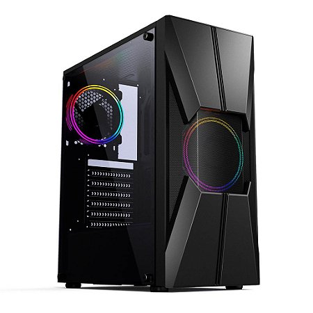 Gabinete Pixxo CGG17B, Mid Tower, Com 2 Fans, Lateral de Acrílico, Preto