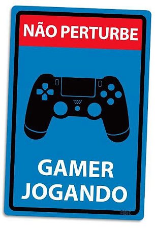 Placa Decorativa Gamer Jogando, Azul, PD05, 24 X 16 cm