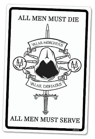 Placa Decorativa Valar Morghulis, PD18, 24 X 16 cm
