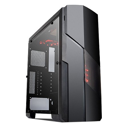 Gabinete Mymax Galaxy, Mid Tower, Com 2 Fans Vermelho, Lateral de Acrílico, Preto