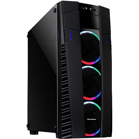 Gabinete Mymax Eclipse RGB, Mid Tower, Com 3 Fans, Lateral de Vidro Temperado, Preto