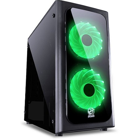 Gabinete Gamer PCYES Venus, Mid Tower, Com 2 Fans, Lateral de Acrílico, Preto e Verde