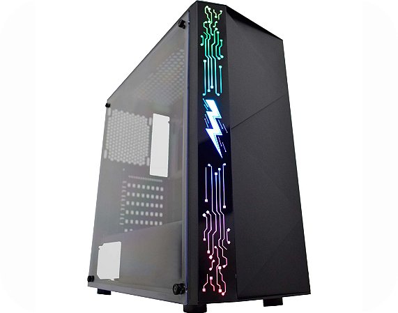 Gabinete K-mex Raiden, Mid Tower, Lateral de Acrílico LED frontal