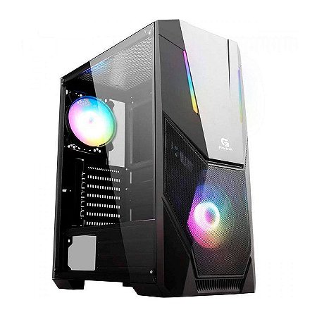Gabinete Fortrek Black Hawk RGB preto, Mid Tower, Com 1 Fan, Lateral em acrílico