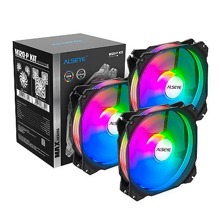 Kit Cooler Alseye M120-P MAX series Preto, 3 fans, RGB, 120mm