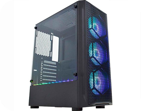 Gabinete Kmex Boreas II CG-02JT C/ 3 Fans, Lateral de Vidro Temperado, Preto