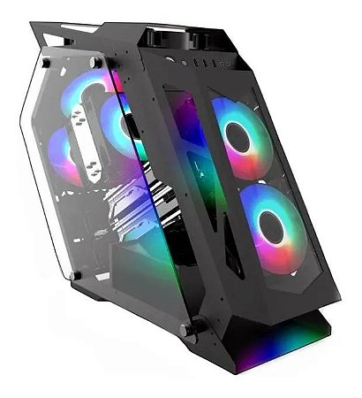 Gabinete Gamer Pixxo LKS06S, Lateral de Vidro Temperado, Preto