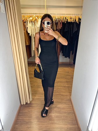 Vestido Tule Alça Preto