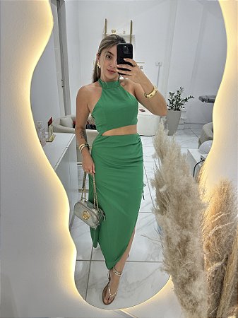 Vestido Midi Recorte Verde