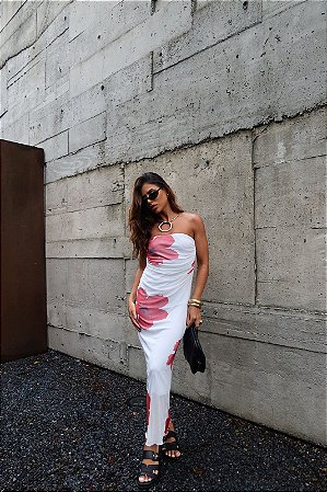 Vestido Tule Tomara Que Caia Floral Branco