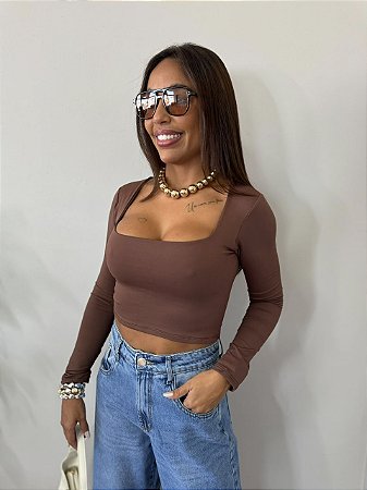Cropped Decote Manga Longa Cores